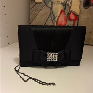 Elegant Black Clutch with Rhinestone Bow